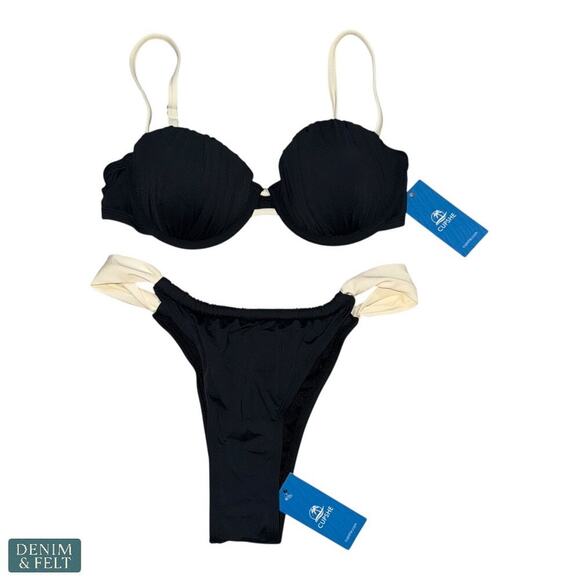 Cupshe Midnight in Sicily Black Bikini Set Diamond Neckline Size NEW/NWT!! - Picture 7 of 15